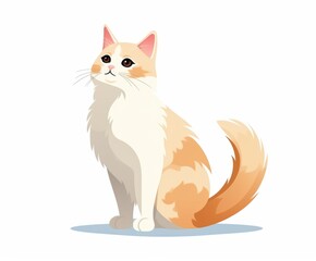 Obraz premium Charming cartoon-style illustration of a maine coon cat sitting with a calm expression, set against a white background.