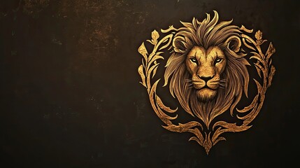 Majestic Lion Head Framed In Golden Floral Design