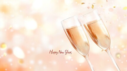 Elegant Celebration of New Year's Eve with Two Sparkling Champagne Glasses Clinking Together, Symbolizing Joy and Togetherness in a Festive Atmosphere Filled with Light and Cheer