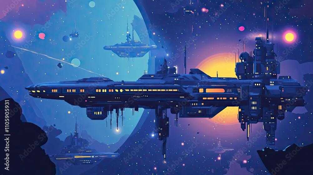 Canvas Prints futuristic spaceships soar through a starry cosmos