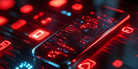 Obraz premium Smartphone rodeado por símbolos digitais