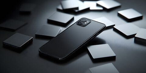 Smartphone rodeado por símbolos digitais