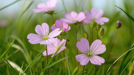Cluster of delicate pink flowers on a spring morning 