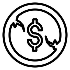 recession icon black line depiction of economic recession