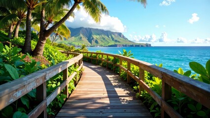 Obraz premium Maui Kealia Coastal Boardwalk Accessible Nature Exploration - Manufactured Wood