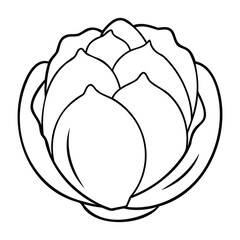 Black and white line art of a Brussels sprout with layered leaves