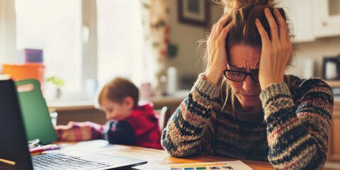 A Stressed Parent Struggling to Manage Work Responsibilities and Parenting Children at Home