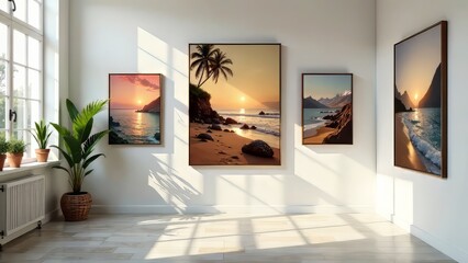 Minimalist Art Gallery, Beautiful Paintings, White Walls, AI Photo, Gallery Interior