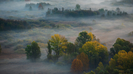 Fototapeta premium autumnal foggy morning sunrises over the Adda river, Lecco, Italy 