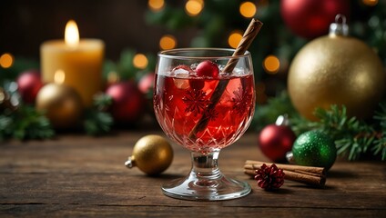 Decorative holiday drink on a festive Christmas-themed table.