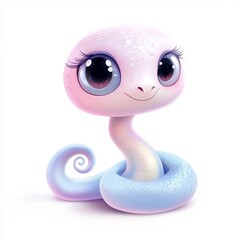 Fototapeta premium Adorable baby snake with big, innocent eyes and a charming smile is gently curled up, creating a heartwarming and captivating scene