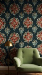 Decorative wallpaper with unique shapes.