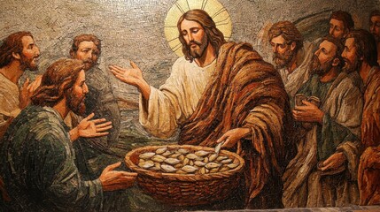 Jesus Sharing Bread with Disciples Mosaic Artwork