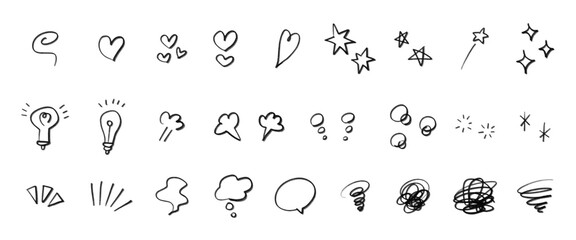 Fototapeta premium 感情を表す手書きのイラストアイコン。気持ちを表す絵文字。