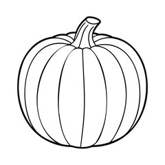 Black and white line art of a pumpkin with a stem
