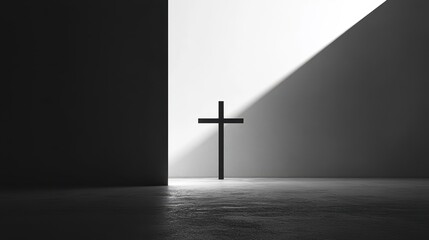 Naklejka premium Minimalist Cross in Dramatic Light and Shadow