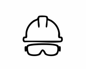 Safety Helmet and Goggles Icon Construction, Worker, and Protection Symbol in Line Art