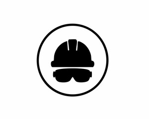 Safety Helmet and Goggles Icon Construction, Worker, and Protection Symbol in Line Art