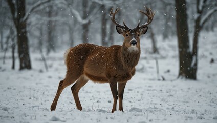 Fototapeta premium Deer standing in the snow.