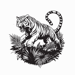 Tiger jumping in forest. Jungle Jumping Tiger Illustration Vector image.