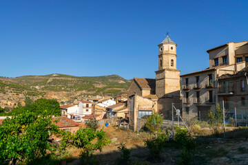 Countryside landscape of Casas Altas village in Rincón de Ademuz. Rural life in Spain, summer 2023.