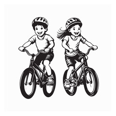 Naklejka premium Two Children Riding Bikes Stock Image vector isolated on white background.