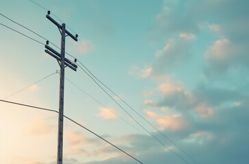 Power lines against a clear sky at sunset.