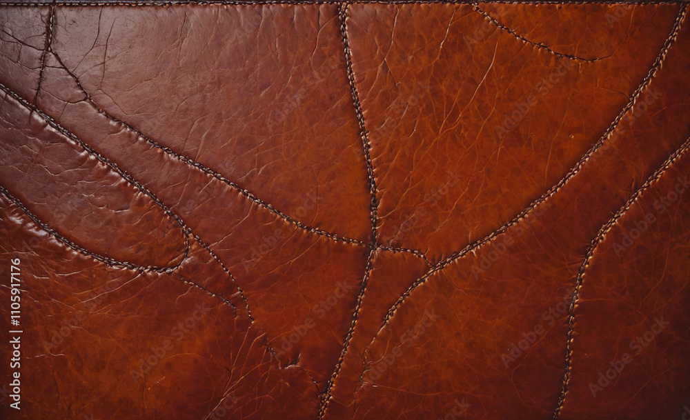 Poster brown leather surface with stitching visible. the surface is brown and has a leather texture. the st