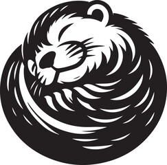 Sleeping otter curled in a ball black silhouette vector