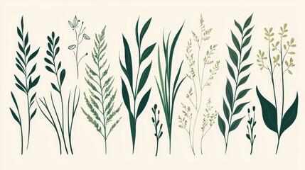 Playful Green Grass and Plant Silhouettes