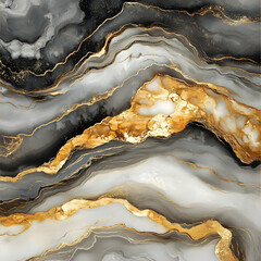 Fototapeta premium Abstract Gold & Grey Marble, Fluid Art Background, Swirling Waves of Elegance and Luxury, Shiny Texture