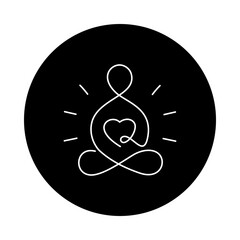 Meditating Figure with Heart. Yoga Meditation Logo: Minimalist Line Art.