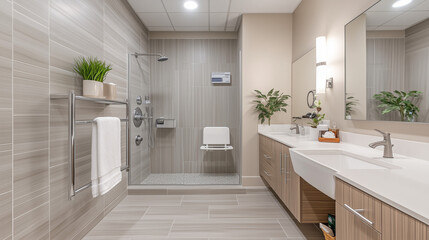 Modern accessible bathroom with a walk-in shower and elegant decor

