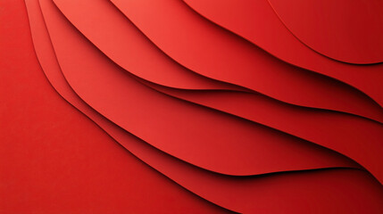 Abstract layered red paper texture creating curved patterns with shadows emphasizing depth and dimension in minimalist design