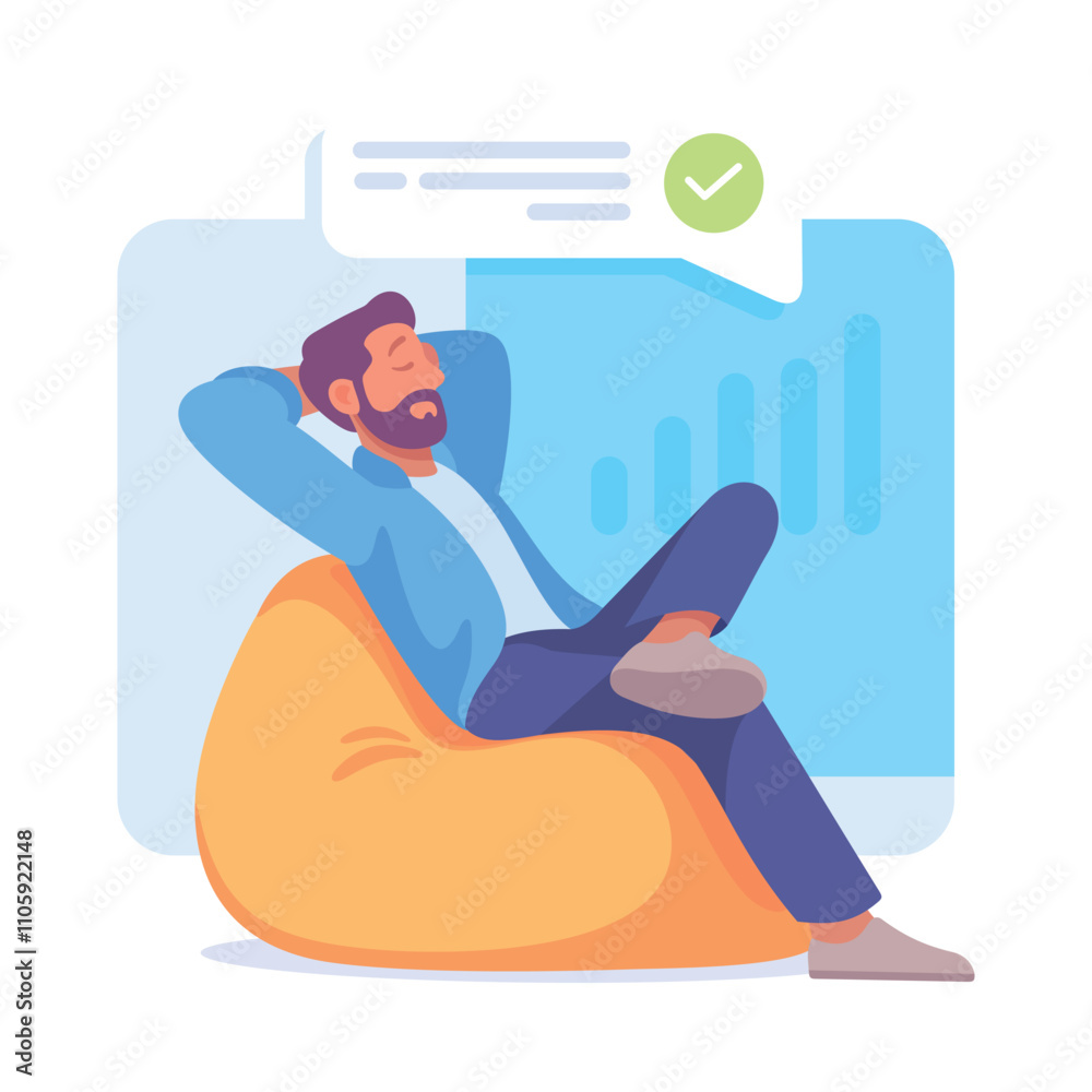 Poster business process with man busy with analytics vector illustration