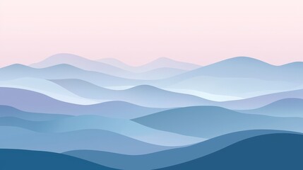 Mesmerizing Minimalist Blue Gradient Landscape with Ethereal Mountain Silhouettes