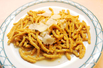 Fossa cheese in Sogliano sul Rubicone. Passatelli al formaggio di Fossa