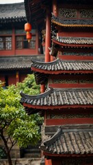 Obraz premium Detail of traditional Chinese roof decoration in Chengdu.