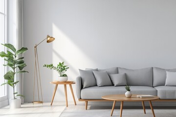 Modern Living Room Interior Design with Gray Sofa