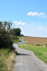 curvy dirt road and road up the hill