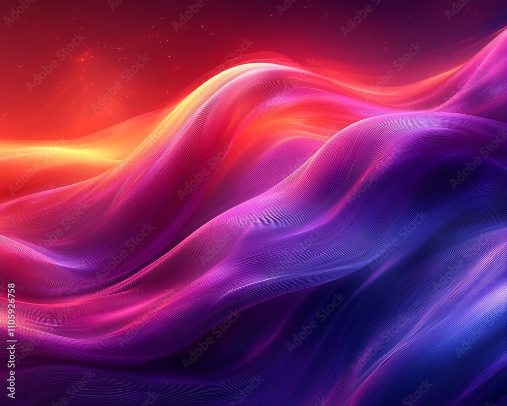 Wall mural futuristic gradient waves with angular electric patterns in blue and purple tones