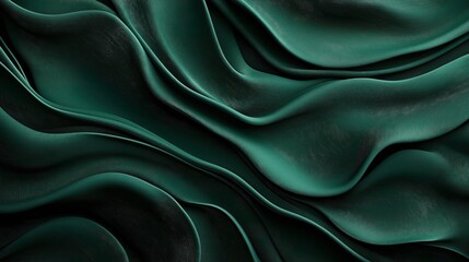 Obraz premium Abstract fluid wave pattern with textured dark green surface resembling flowing fabric or liquid curves