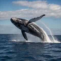 Fototapeta premium A humpback whale breaching the surface of the ocean.