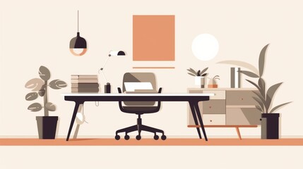 Modern Scandinavian-inspired desk setup with plants and minimalist decor.