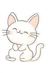 Obraz premium A cute white cat is smiling and looking at the camera