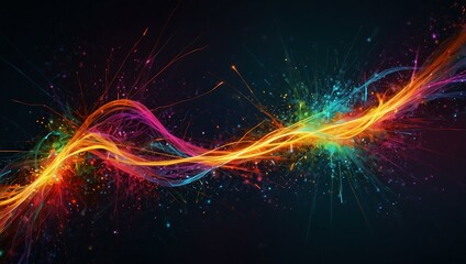 Fototapeta premium Digital art with intertwined lines and sparks in vibrant colors.