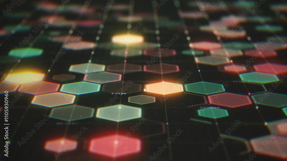 Poster hexagons data technology background/ animation of an abstract technology background with glowing hud