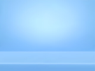 Simple blue empty background studio setup with limbo, floor and wall. 3d vector clean monochromatic minimalist bg with gradient color for product photography and presentation. Blank template.