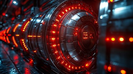 Secure Digital Vault Guarded by Glowing Red Safeguards Against Fraudulent Attempts