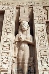 Statue of Queen Nefertari on the façade of the Small Temple, Abu Simbel Egypt
